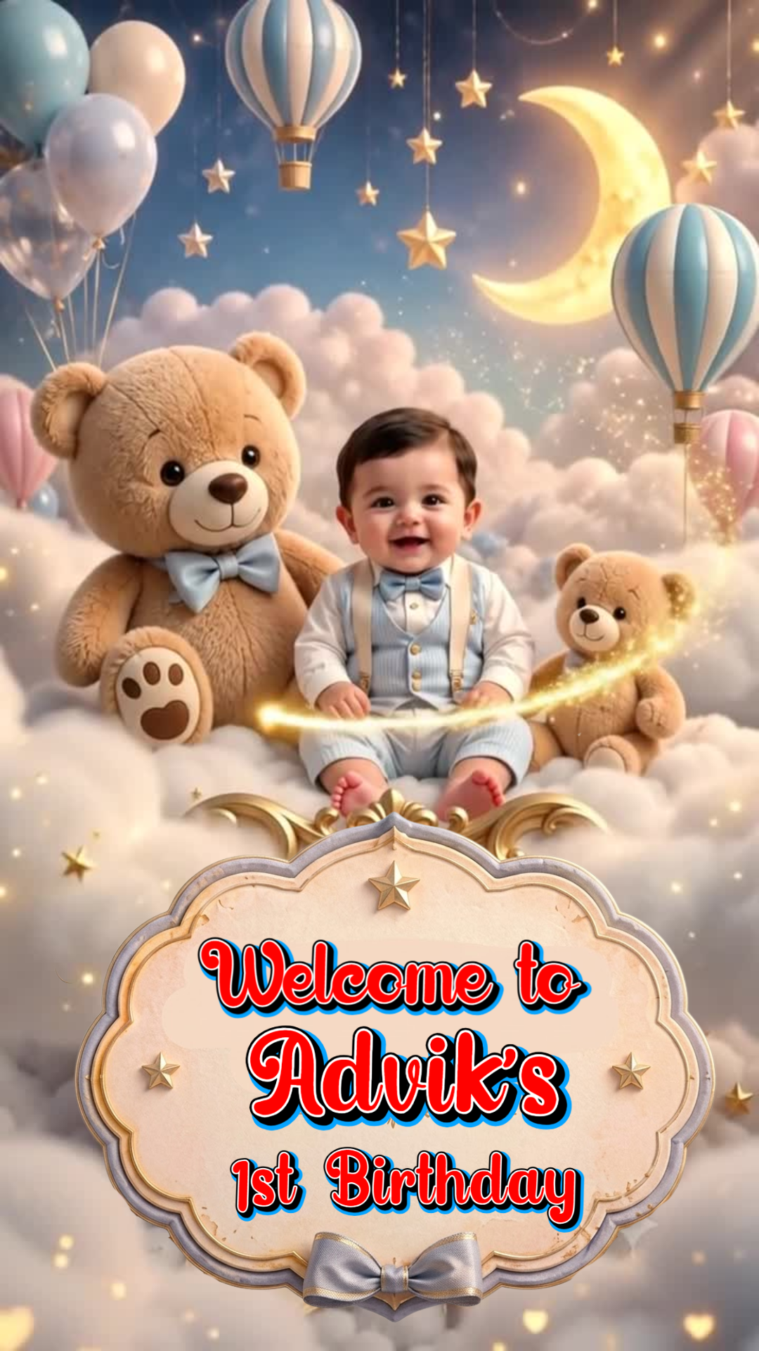Teddy Theme 1st Birthday Invitation