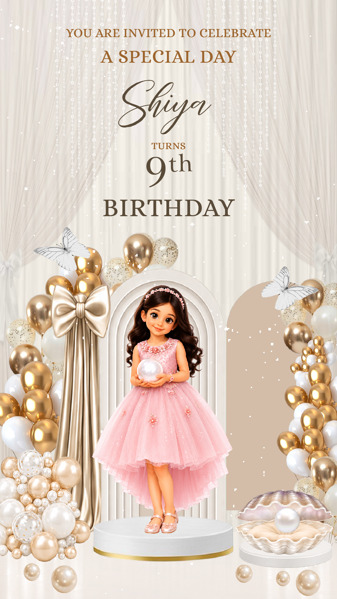 9th year old Girl birthday Invitation